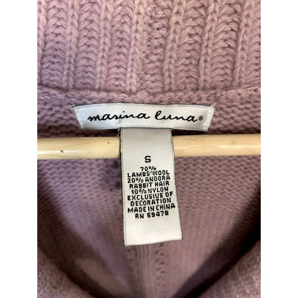 Marina Luna Lilac Purple Wool Angora Blend Open Front Tie Cardigan Size Small - Picture 4 of 4